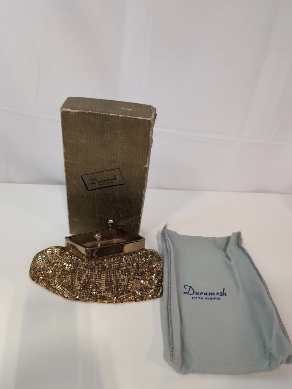 Duramesh  Fifth Avenue gold mesh evening clutch complete with its original